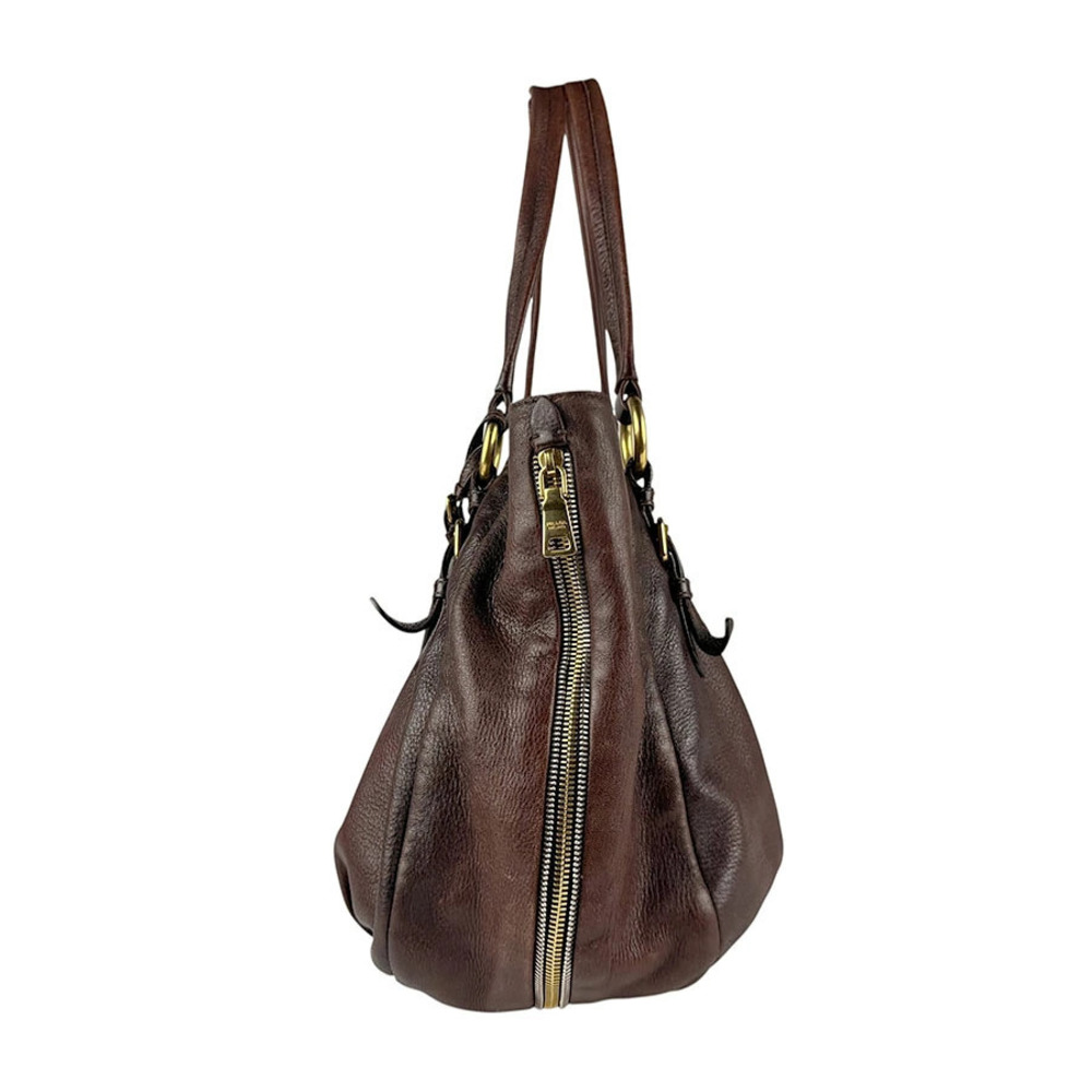 Prada silhouette Leather Sacca Bag Cervo brown slouchy Tote hobo Antik